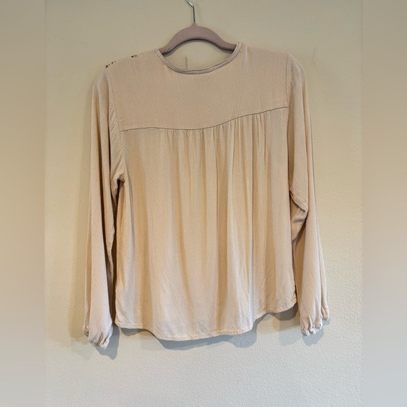 Knox Rose Size S Cream Floral Embroidered Lace Eyelet Peasant Blouse Top Rayon - Picture 3 of 11